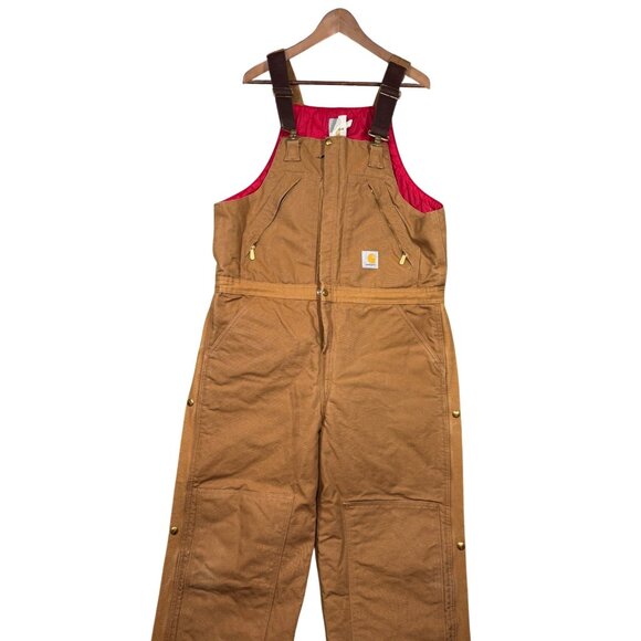 Carhartt Mens R38 Brown Duck Insulated Bib Overalls 36x32 Workwear - Picture 1 of 9